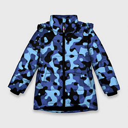 Куртка зимняя для девочки Камуфляж Sky Blue, цвет: 3D-черный