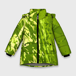 Зимняя куртка для девочки Зеленый абстрактный камуфляж