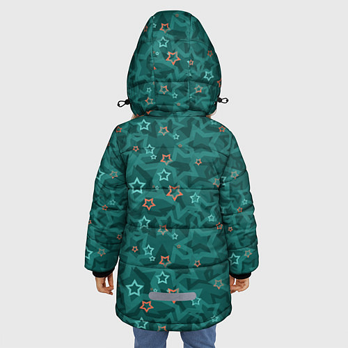 Зимняя куртка для девочки Темный бирюзовый узор со звездами / 3D-Светло-серый – фото 4