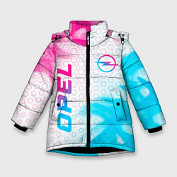 Куртка зимняя для девочки Opel neon gradient style: надпись, символ, цвет: 3D-черный
