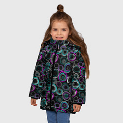 Куртка зимняя для девочки Узор ретро круги и кольца на черном фоне, цвет: 3D-красный — фото 2