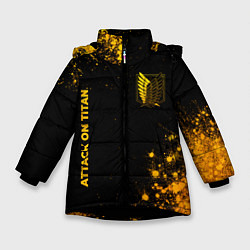 Зимняя куртка для девочки Attack on Titan - gold gradient: надпись, символ