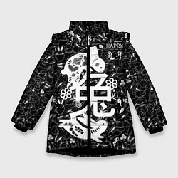 Куртка зимняя для девочки Happy chinese new year, black bunnies, цвет: 3D-черный