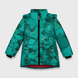 Зимняя куртка для девочки Абстрактные сине-зелёные кубы
