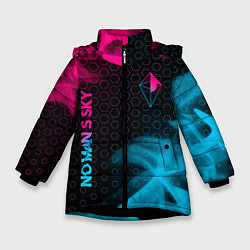 Куртка зимняя для девочки No Mans Sky - neon gradient: надпись, символ, цвет: 3D-черный