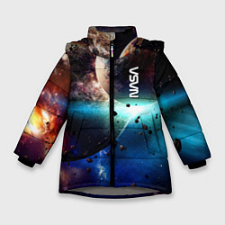 Куртка зимняя для девочки За секунду до столкновения планеты с космическим о, цвет: 3D-светло-серый