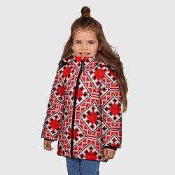 Куртка зимняя для девочки Белорусская вышивка - орнамент, цвет: 3D-черный — фото 2