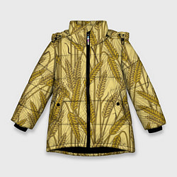 Куртка зимняя для девочки Винтажные колоски пшеницы, цвет: 3D-черный