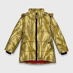 Куртка зимняя для девочки Винтажные колоски пшеницы, цвет: 3D-красный