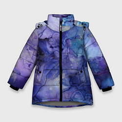 Куртка зимняя для девочки Акварельная абстракция в синих тонах, цвет: 3D-светло-серый