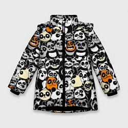 Куртка зимняя для девочки Злобные панды, цвет: 3D-черный