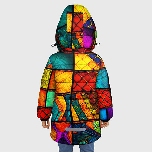 Зимняя куртка для девочки Лоскутная мозаика - пэчворк / 3D-Светло-серый – фото 4