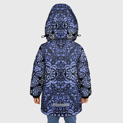 Зимняя куртка для девочки Ажурный модный кружевной синий узор / 3D-Светло-серый – фото 4