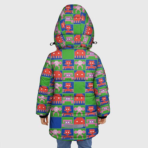 Зимняя куртка для девочки Пиксельный рисунок поп арт / 3D-Светло-серый – фото 4