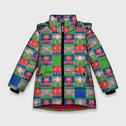 Зимняя куртка для девочки Пиксельный рисунок поп арт
