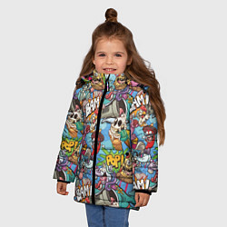 Куртка зимняя для девочки Сумасшедший поп-арт, цвет: 3D-светло-серый — фото 2