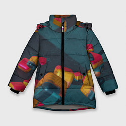 Куртка зимняя для девочки Множество абстрактных кубиков, цвет: 3D-светло-серый
