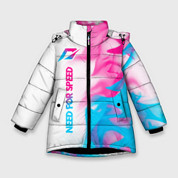 Куртка зимняя для девочки Need for Speed neon gradient style: по-вертикали, цвет: 3D-черный