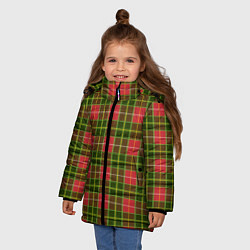 Куртка зимняя для девочки Ткань Шотландка красно-зелёная, цвет: 3D-черный — фото 2