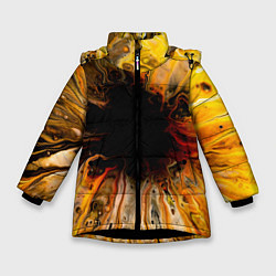 Куртка зимняя для девочки Жёлтые текущие краски, цвет: 3D-черный