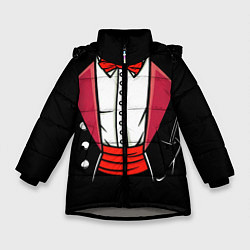 Куртка зимняя для девочки Костюм фокусника с бабочкой и волшебной палочкой, цвет: 3D-светло-серый