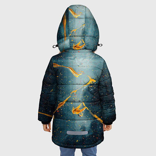 Зимняя куртка для девочки Синий мрачный туман и оранжевые краски / 3D-Светло-серый – фото 4