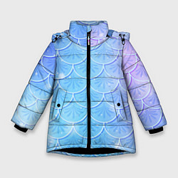 Куртка зимняя для девочки Голубая чешуя русалки - паттерн, цвет: 3D-черный