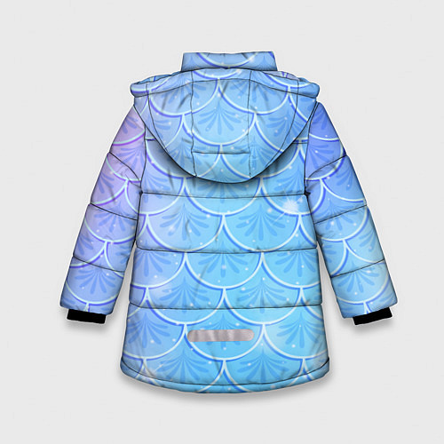 Зимняя куртка для девочки Голубая чешуя русалки - паттерн / 3D-Красный – фото 2