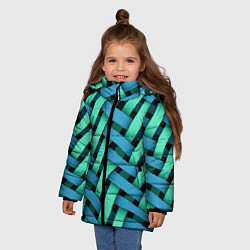 Куртка зимняя для девочки Сине-зелёная плетёнка - оптическая иллюзия, цвет: 3D-черный — фото 2