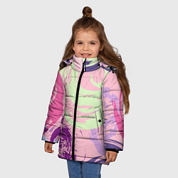 Куртка зимняя для девочки Розовый фон и разноцветные круги, цвет: 3D-черный — фото 2