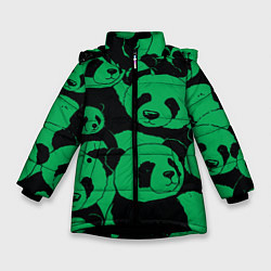 Куртка зимняя для девочки Panda green pattern, цвет: 3D-черный