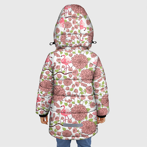 Зимняя куртка для девочки Фламинго и лотосы / 3D-Светло-серый – фото 4