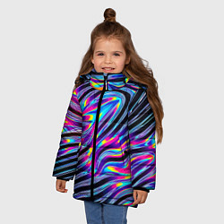 Куртка зимняя для девочки Голографические полосы, цвет: 3D-черный — фото 2