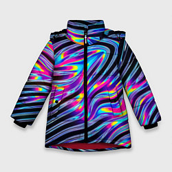 Куртка зимняя для девочки Голографические полосы, цвет: 3D-красный