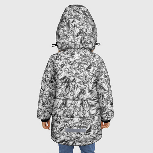 Зимняя куртка для девочки Текстура мятой алюминиевой фольги / 3D-Светло-серый – фото 4