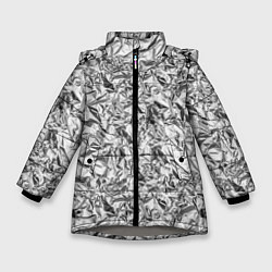 Куртка зимняя для девочки Текстура мятой алюминиевой фольги, цвет: 3D-светло-серый