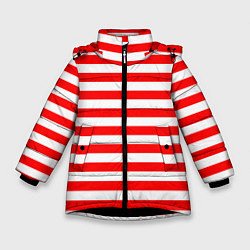 Куртка зимняя для девочки Красный полосатый новогодний леденец, цвет: 3D-черный