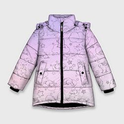 Куртка зимняя для девочки Зайчики в облачках, цвет: 3D-черный