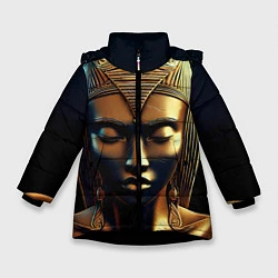 Куртка зимняя для девочки Нейросеть - золотая статуя египетской царицы, цвет: 3D-черный