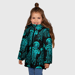 Куртка зимняя для девочки Неоновые медузы, цвет: 3D-красный — фото 2