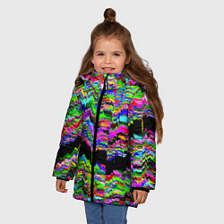 Куртка зимняя для девочки Глитч с искривлённым ртом, цвет: 3D-черный — фото 2
