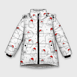 Куртка зимняя для девочки Паттерн новогодний котик, цвет: 3D-светло-серый