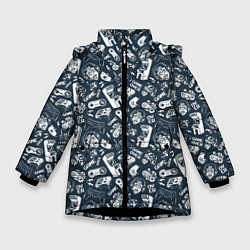 Куртка зимняя для девочки Геймер и игровые приставки и автоматы ретро, цвет: 3D-черный