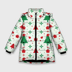 Куртка зимняя для девочки Праздничные ёлочки, цвет: 3D-черный