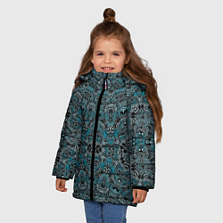 Куртка зимняя для девочки Синий , белый орнамент на черном, цвет: 3D-черный — фото 2