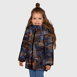 Куртка зимняя для девочки Коричневый с синим абстрактный гранжевый, цвет: 3D-черный — фото 2
