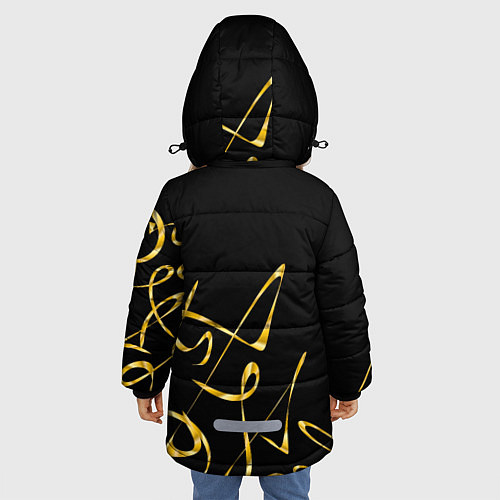 Зимняя куртка для девочки Золотая каллиграфия на черном фоне / 3D-Светло-серый – фото 4