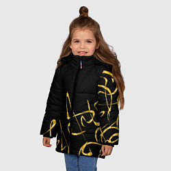 Куртка зимняя для девочки Золотая каллиграфия на черном фоне, цвет: 3D-светло-серый — фото 2