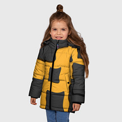 Куртка зимняя для девочки Оранжевая абстракция и тёмные фигуры, цвет: 3D-черный — фото 2
