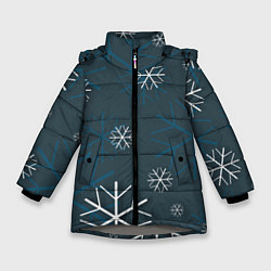 Зимняя куртка для девочки Белые снежинки на синем фоне